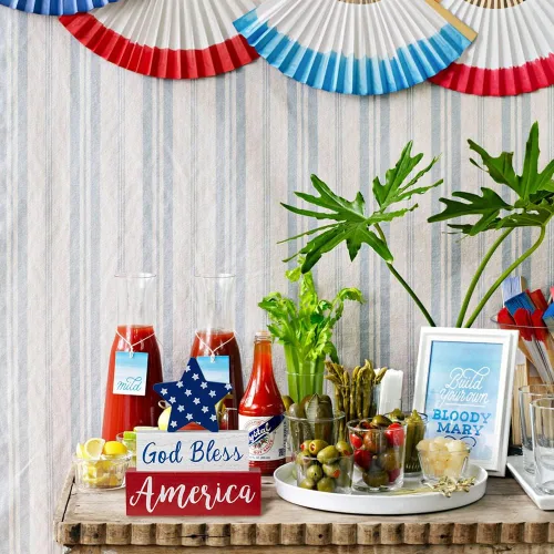 Miniatura 8 de MEETYAMOR Decoraciones del 4 de julio, Día de los Caídos de Dios bendiga América con estrella, decoración patriótica del Día de la Independencia