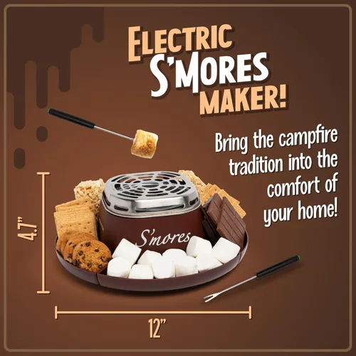 Miniatura 2 de Nostalgia Fabricante de S'mores Eléctrico de Mesa para Interior - Kit de S'mores con Palitos para Asar Malvaviscos y 4 Bandejas para Galletas