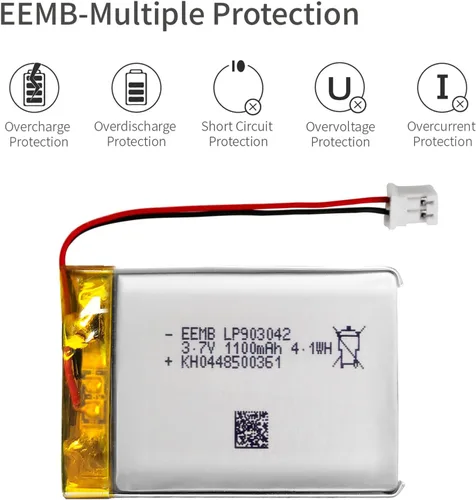Miniatura 5 de EEMB Batería de polímero de litio 3.7V 1100mAh 903042 Lipo Batería recargable con conector JST de cable para altavoz y dispositivo inalámbrico