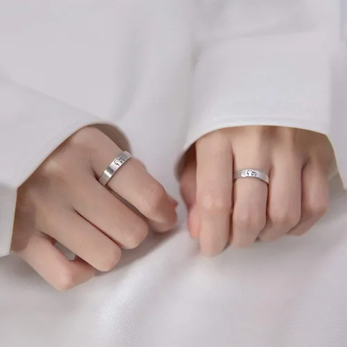 Miniatura 2 de Encantadores anillos de plata de ley S925 con diseño de gato, para él y ella, ajustable, para aniversario, compromiso, compromiso, amor, juego