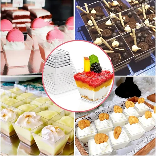 Miniatura 4 de Jnnzzggu 50 piezas de tazas de postre cuadradas de plástico mini, tazas de aperitivo de parfait de 3.5 oz de plástico transparente para postres