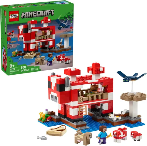 LEGO Minecraft La casa de Mooshroom - Figuras de juguete y juego de Minecraft para niños, niños y niñas, mayores de 8 años - con Steve y otras