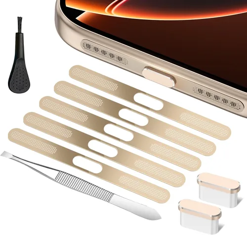 Paquete de 5 protectores de altavoz compatibles con iPhone 17, 16, 16 Pro, 16 Pro Max, 15, 14, 13, 12 Series, malla metálica, enchufe antipolvo USB