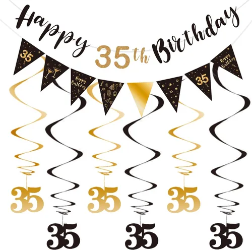 BRT Bearingshui Kit de decoración de cumpleaños de 35 años para hombres y mujeres, pancarta de feliz cumpleaños 35, serpentinas de remolinos,