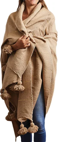 Miniatura 12 de Verve CULTURE Manta marroquí, manta de algodón estilo bohemio para cama y sofá, decoración marroquí, manta con borlas, manta de boda marroquí Marrón
