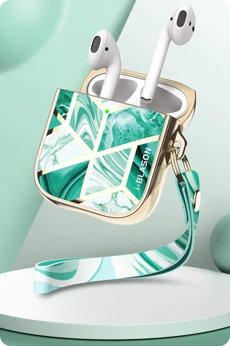 Miniatura 3 de i-Blason Cosmo Series - Funda diseñada para Airpods de 2ª generación/1ª generación, funda protectora de 360° con estilo mármol para AirPods Jade