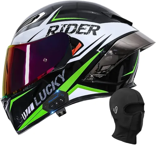 Miniatura 12 de Casco de motocicleta Bluetooth de cara completa, aprobado por DOT, casco antivaho, doble visera, casco de bicicleta de calle, altavoz dual integrado