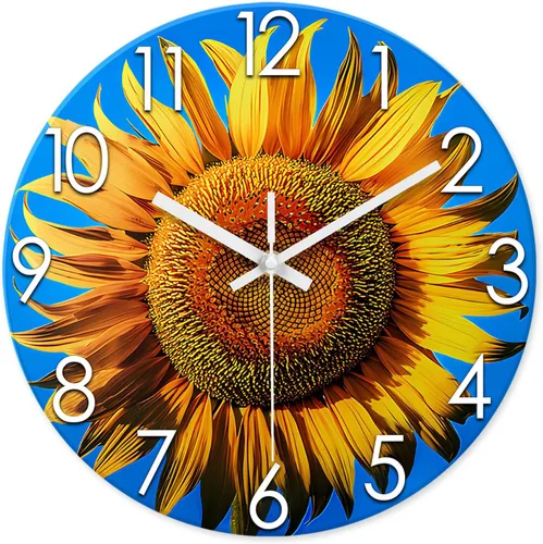 Miniatura 7 de XFM Reloj de pared de girasol de 12 pulgadas, silencioso, sin tictac, operado con pilas, decorativo, con flores amarillas, para cocina, sala