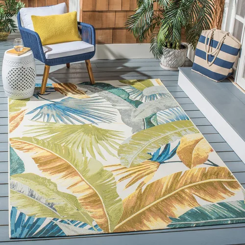 Miniatura 9 de SAFAVIEH Alfombra lavable para exteriores, colección Barbados – Alfombra de pasillo de 2 pies 8 pulgadas x 8 pies, dorada y verde, no desprende