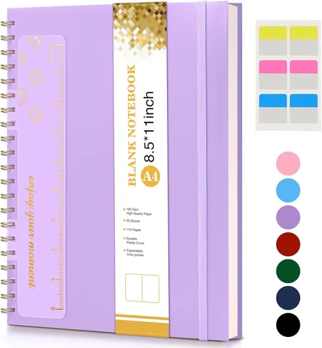 Miniatura 11 de Lined Spiral Notebook Journal 8.5” x 11”, A4 Large Notebooks for Women Men, College Ruled Journal, 100 GSM Paper, Plastic Hardcover Spiral Bound