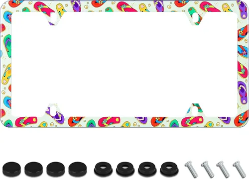 UNINDREM - Marco de placa con chanclas de playa coloridas, soporte de acero inoxidable a prueba de óxido, decoración de piezas de automóvil, con
