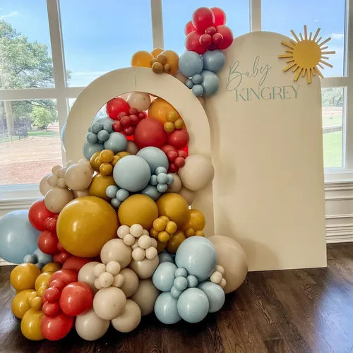 Miniatura 4 de Here Comes the Son - Kit de Guirnalda de Arco de Globos 147 Piezas Globos Boho Retro Azul Polvoriento Naranja Quemado Amarillo Mostaza para Baby