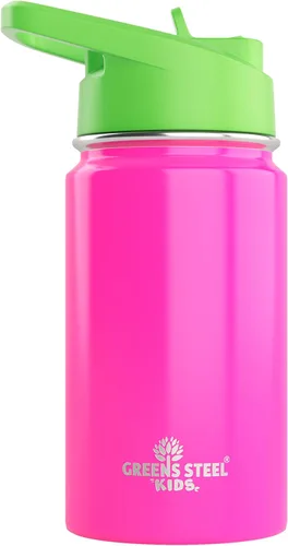 Miniatura 12 de Botella de agua para niños, 12 onzas, color azul, a prueba de fugas con popote y asa, 24 horas de frío, acero inoxidable de doble pared aislada