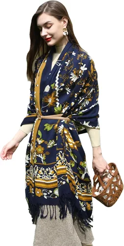DANA XU Bufanda de manta pashmina extra grande de lana merina 100% para mujer, chal de cachemira para viajes, bufanda floral para otoño e invierno