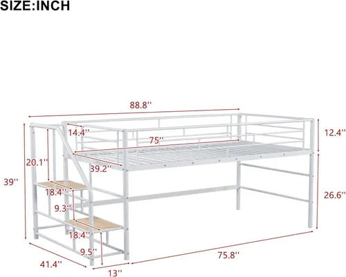 Miniatura 2 de Merax Base de cama baja de metal junior para niñas y niños, ahorro de espacio/fácil de montar, color blanco