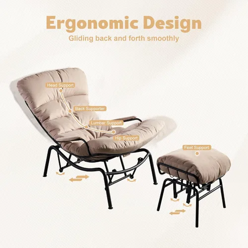 Miniatura 2 de ovios Mecedora con otomana, reclinable deslizante con reposapiés, sillón de acento perezoso con cómodo cojín para sala de estar, dormitorio