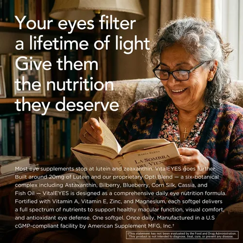 Miniatura 4 de VitalEYES - Luteína de alta potencia 20 mg y astaxantina, apoyo para la visión macular y clara, vitaminas A, E, zinc, magnesio, suplemento ocular