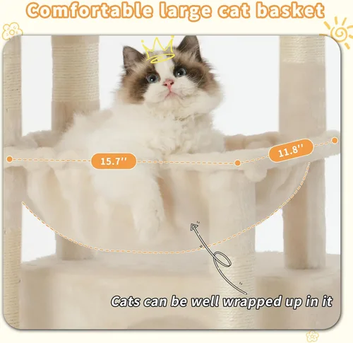 Miniatura 4 de Heybly Árbol para gatos, torre de gatito con cesta grande y suave para gatos, condominio para gatos con espaciosa cama para gatos con espacio