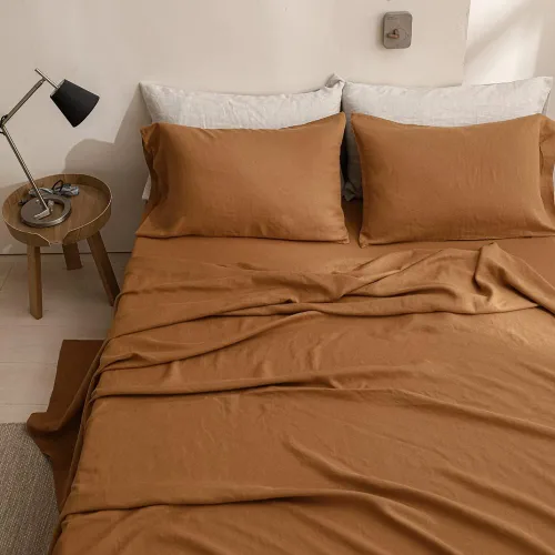 Simple&Opulence - Juego de sábanas de lino 100% lavado, estilo básico, 3 piezas (1 sábana encimera y 1 sábana bajera y 1 funda de almohada), lino