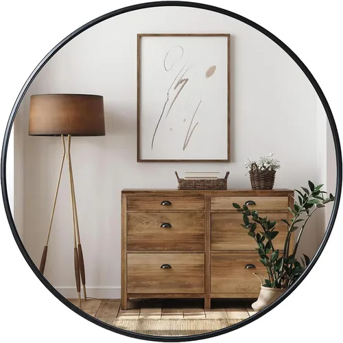 Miniatura 7 de Growsun - Espejo redondo negro de 28 pulgadas, espejo circular montado en la pared para decoración de baño y sala de estar