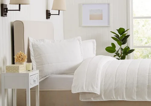 Miniatura 33 de Great Bay Home Full/Queen Quilt Set - 3-Piece Seersucker Box-Stitched Bedding Set - Soft, Lightweight, All-Season Bedspread (White)