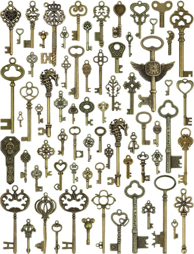 Miniatura 8 de JIALEEY Llaves esqueléticas de la vendimia, lotes a granel al por mayor mezclados bronce antiguo latón esqueleto castillo mazmorra pirata llaves