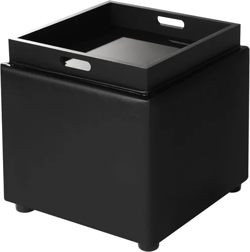 Miniatura 10 de Adeco Otomana de almacenamiento cuadrado de 17" con tapa de bandeja reversible, reposapiés de pana para sala de estar, pequeña mesa de café y mesa