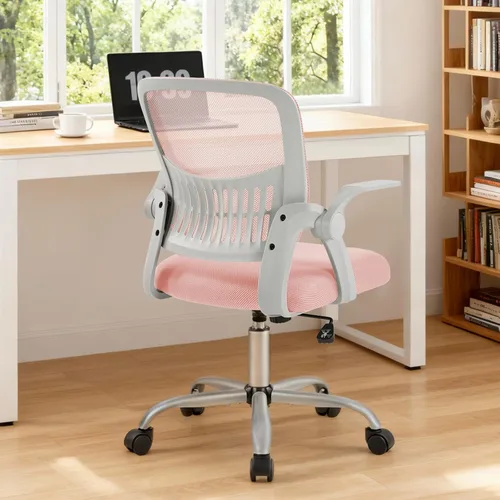 Miniatura 10 de Sweetcrispy Silla ejecutiva gerencial de oficina en casa, silla giratoria de malla ergonómica ajustable con respaldo medio, brazos abatibles, cómodo