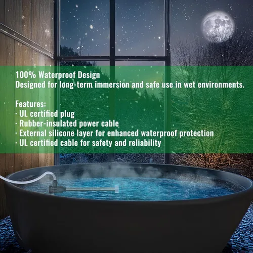 Miniatura 6 de Calentador de agua de inmersión de 1500 W para bañera de hidromasaje y piscina, calentador eléctrico portátil totalmente sumergible con apagado