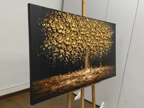 Miniatura 2 de Art8YuQi Pinturas - Arte abstracto contemporáneo Pintura al óleo sobre lienzo Textura 3D Árbol dorado Gary Pintura hecha a mano obra de arte arte
