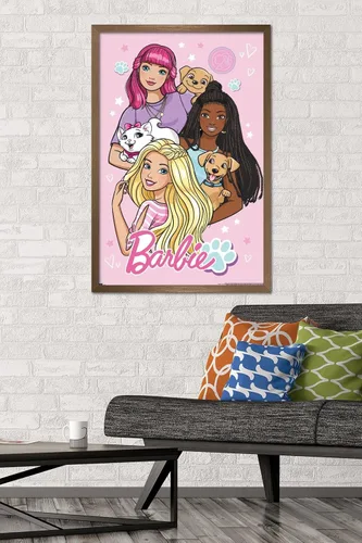 Miniatura 2 de Mattel Barbie - Bonito póster de pared, 22.4 pulgadas de largo x 14.7 pulgadas de ancho, versión enmarcada de madera de granero