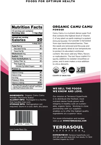 Miniatura 2 de Terrasoul Superfoods Camu Camu Camu en polvo orgánico, 7 onzas (paquete de 2) - Crudo Vitamina C Apoyo inmunológico
