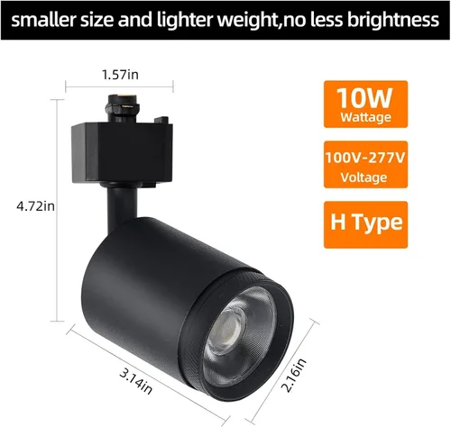 Miniatura 5 de Cabezales de iluminación LED de pista de 10 W, cabezales de luz de riel tipo H, focos brillantes, cabezales de iluminación de pista negros para arte