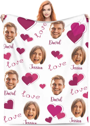 Miniatura 9 de Manta de fotos personalizada para parejas, 30 x 40 pulgadas, divertida manta de franela de forro polar suave con patrón de corazón sin costuras