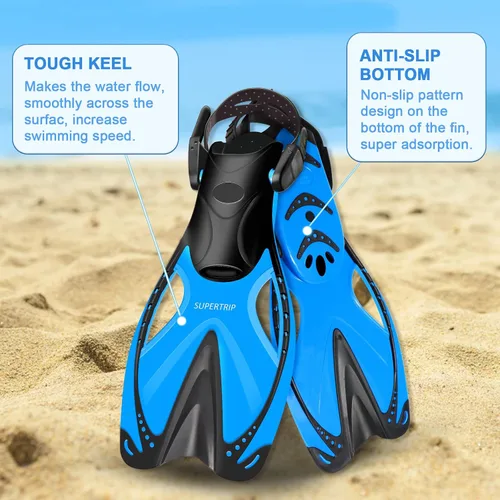 Miniatura 4 de Supertrip Aletas de esnórquel para niños, aletas de natación para natación de regazo, aletas cortas ajustables, aletas de buceo de tamaño de viaje