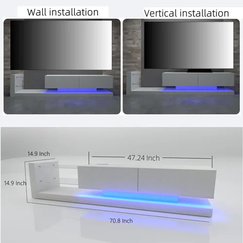Miniatura 2 de BAMACAR Soporte de TV moderno para TV de 80 pulgadas, centro de entretenimiento con luz LED blanca con almacenamiento, soportes de TV de 80, 75, 70
