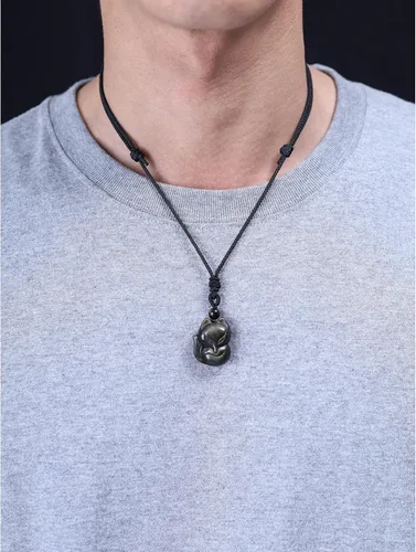 Miniatura 3 de COAI Collar con colgante de zorro de piedra para hombre y mujer, Piedra, Jaspe