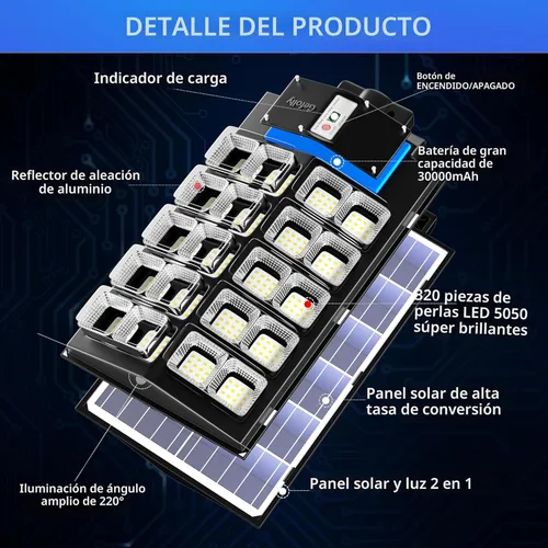 Miniatura 4 de Gefolly SL-5200W Luces solares de calle al aire libre, 520000LM luz de estacionamiento comercial, 6500K anochecer a amanecer IP67 luces