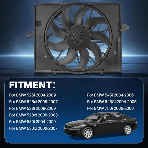 Miniatura 5 de AUTOKAY Conjunto de ventilador de refrigeración del motor, reemplazo del ventilador del radiador de refrigeración para BMW E60 525 530 545 645 E65