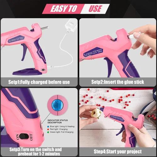 Miniatura 3 de BLEDS Pistola de pegamento caliente inalámbrica, kit de mini pistola de pegamento de precalentamiento rápido con 30 barras de pegamento y estuche
