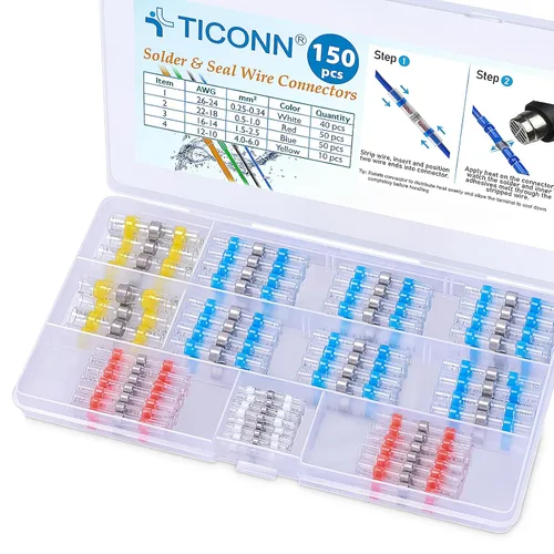 Miniatura 15 de TICONN 200 conectores de alambre con sello de soldadura, conectores a tope termorretráctiles, terminales de cable eléctrico impermeables y aislados