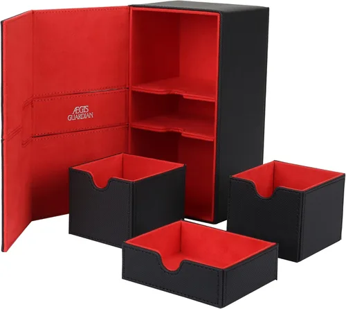 AEGIS GUARDIAN - Caja de cartas para MTG con 3 bandejas, caja de cubierta Commander con capacidad para más de 200 cartas de doble manga, piel 37/37