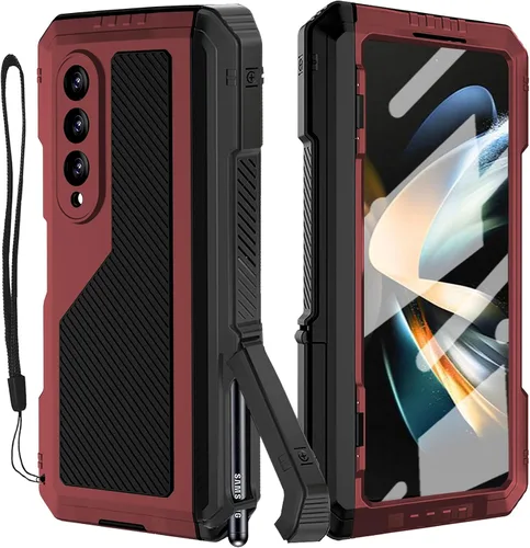 Miniatura 8 de Funda de metal para Samsung Galaxy Z Fold 4 con soporte para bolígrafo S, funda militar resistente Z Fold4 con protector de pantalla integrado, Negro