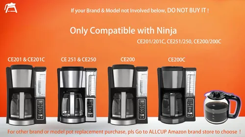 Miniatura 3 de Jarra de vidrio de repuesto de 12 tazas compatible con cafetera Ninja CE251 CE250 CE200 CE200C CE201 CE201C Series, jarra de repuesto n.º XGLSLID200
