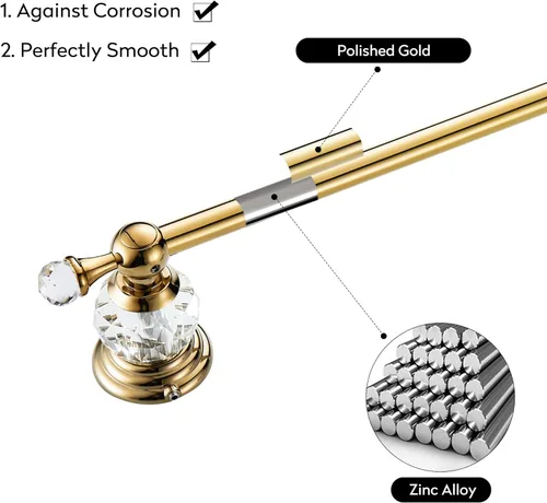 Miniatura 5 de WINCASE Barra de toalla dorada, soporte de toalla de cristal ajustable, rieles de toalleros individuales con acabado dorado montados en la pared Oro