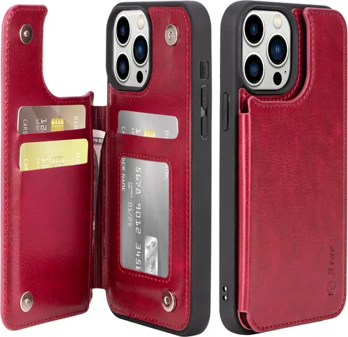 Miniatura 20 de Arae Funda para iPhone 13 con tarjetero - Funda tipo cartera con bolsillos para tarjetas de piel sintética con tapa trasera para iPhone 13 de 6.1