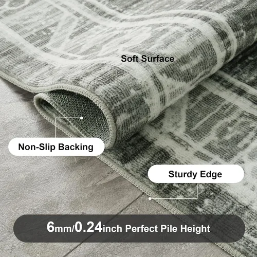 Miniatura 374 de Syalife 4x6 Alfombra Lavable para Área, Ultra Suave Antideslizante, Pila Baja, Alfombra Vintage Resistente a Manchas para Sala de Estar, Alfombra