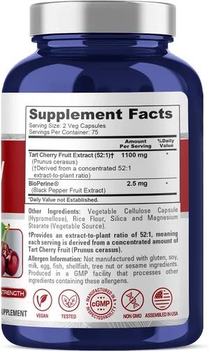 Miniatura 2 de NusaPure Cápsulas de cereza ácida, 1100 mg, 150 cápsulas vegetales (sin OMG, veganas)