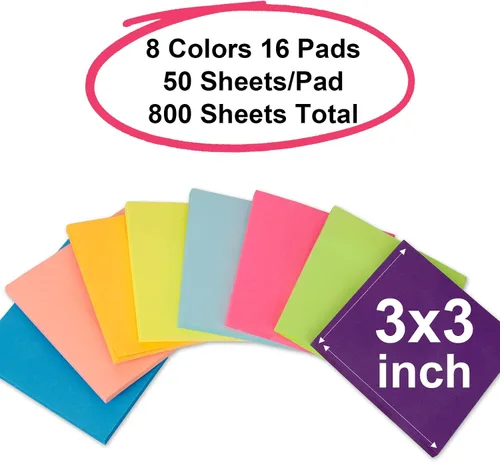 Miniatura 2 de Notas adhesivas – Pequeñas notas adhesivas de 3 x 3 pulgadas, suministros de decoración de oficina, mini bloc de notas autoadhesivas, pestañas