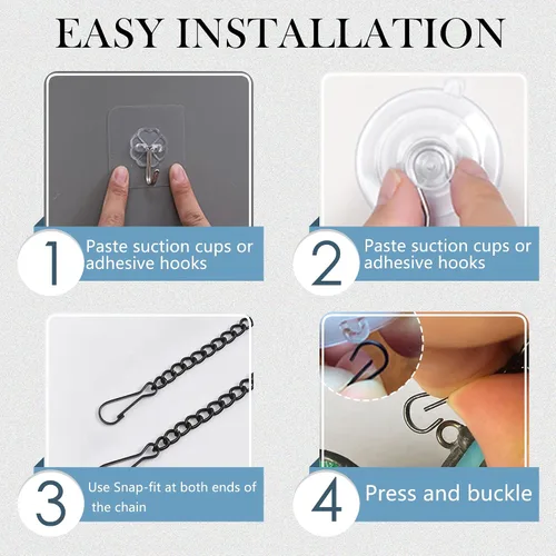 Miniatura 3 de Ganchos de ventosa de acero inoxidable, 6 cadenas colgantes con ventosa, resistentes a la corrosión, decoración de pared y ventana, puerta de cocina